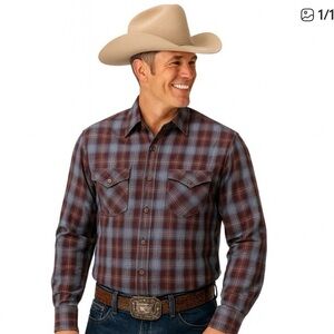 Cody James Western Plaid Pearl Snap Shirt XL Cowboy Rodeo Workwear Red Blue